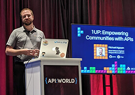 Michael presenting 1UP: Empowering Communities with APIs